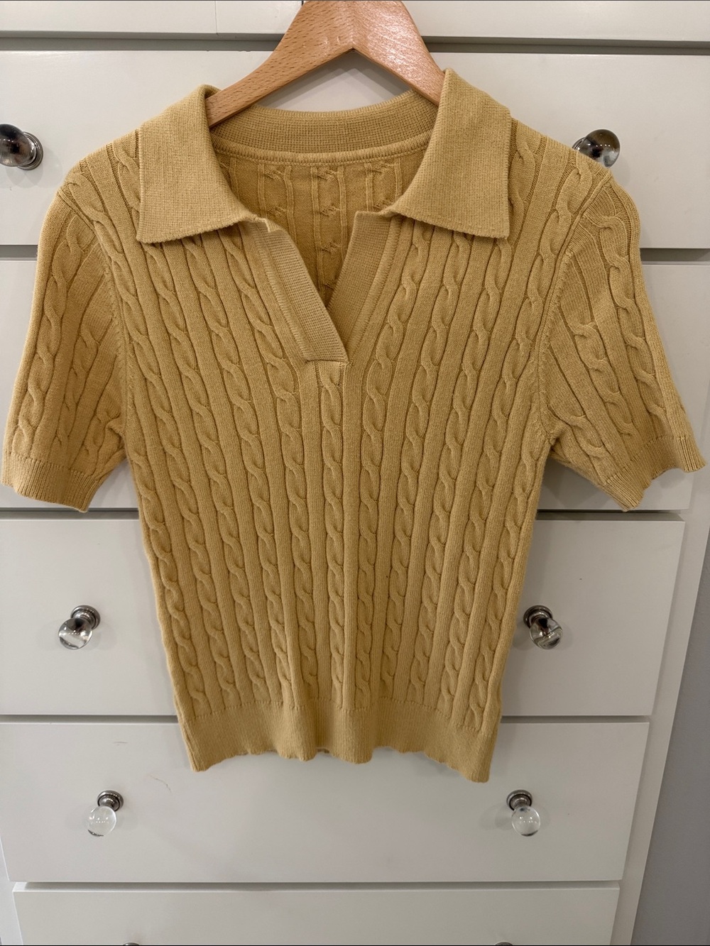 Mustard Cable Knit Polo Sweater